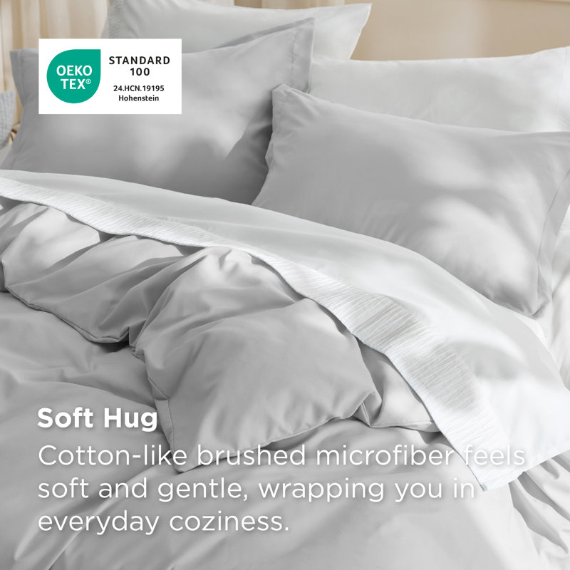 Bedsure Silver Gray Duvet Cover King Size - Soft Double Brushed Bedding Set for Kids & Adults（Set of 3）, Silver Gray