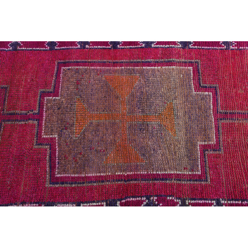 Tapis géométrique en laine rouge 35,4 x 144,9 pouces