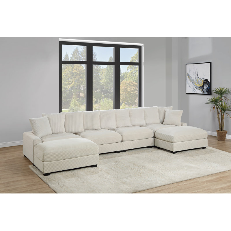 Canapé modulaire Vandrellis, Velours côtelé beige