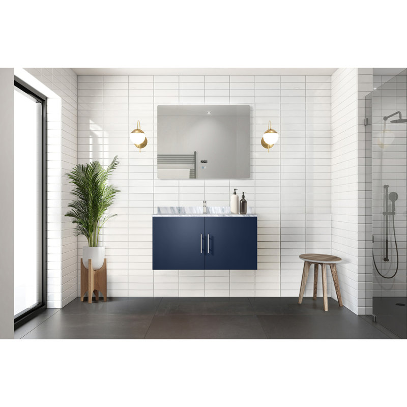 Meuble-lavabo l 36 po x P 22 po, comptoir en marbre de Carrare et miroir DEL 36 po, Marine