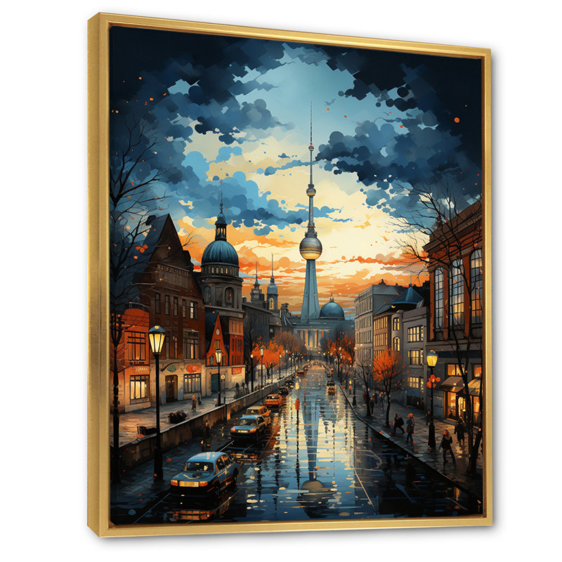 Allemagne, Allemagne, Berlin, horizon I, Allemagne, décoration murale, H 40 po x l 30 po x P 1,5 po, Cadre flottant doré