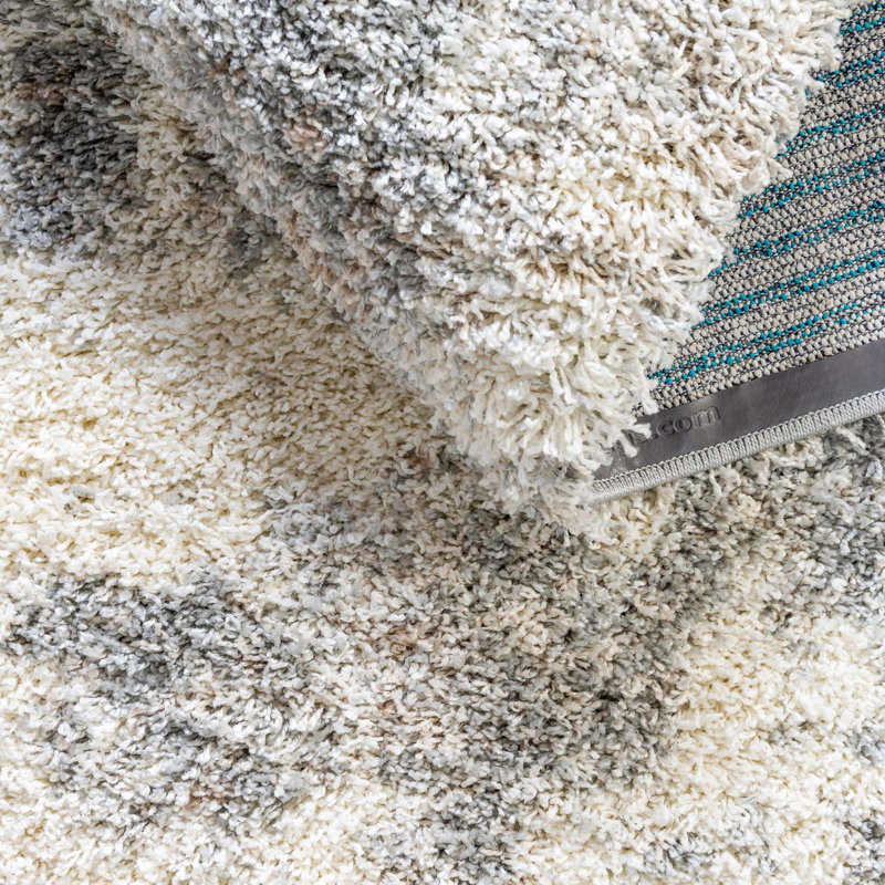 Round  Abstract Machine Made 8' Polypropylene Area Rug in Gray/Ivory/Brown, Rectangle 9' x 12'