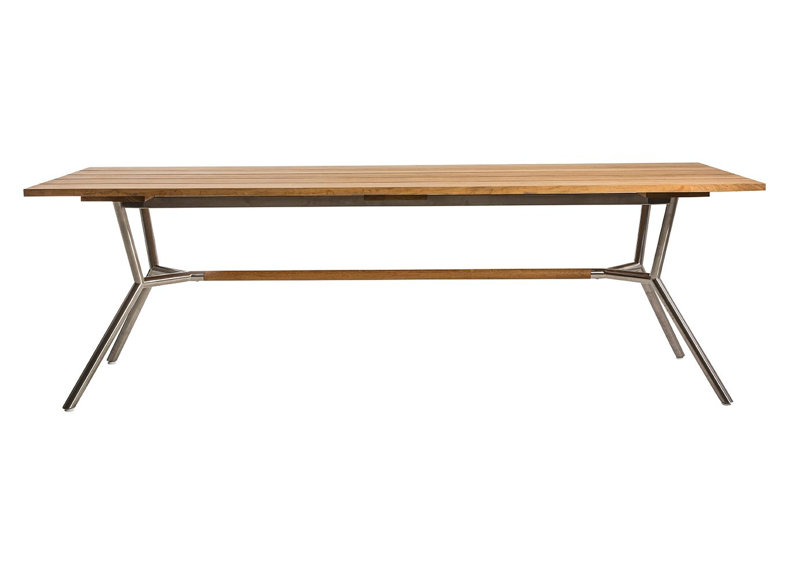 Reef Rectangular 29.5" Dining Table, Teak, Stainless Steel, 29.13" H x 70.88" W x 39.38" D