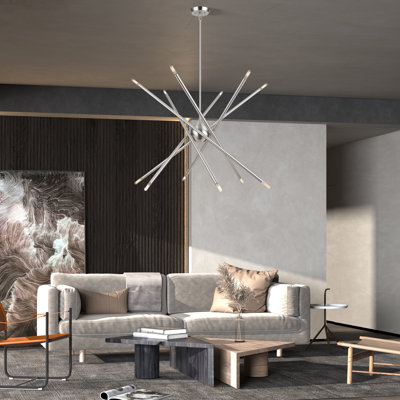 Grand lustre 12 lumières en nickel brossé