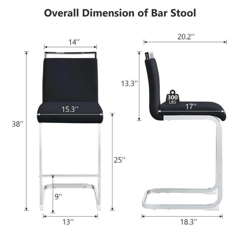 Tabouret de comptoir 25 po (ensemble de 2), Noir, Tabouret de comptoir (siège d'une hauteur de 25 p, Chrome chrome