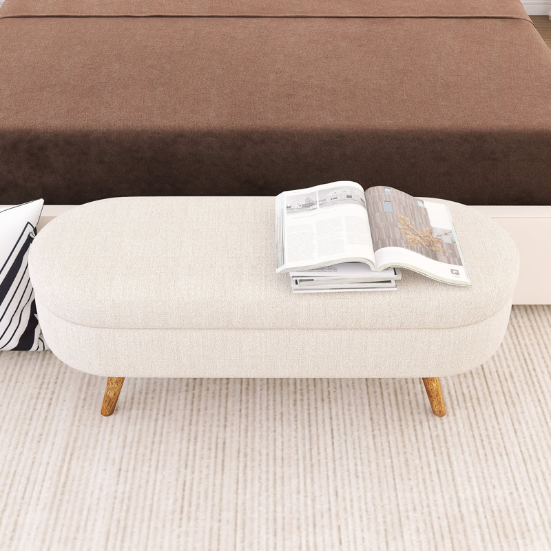 Banc de rangement ovale avec pieds en bois, Beige