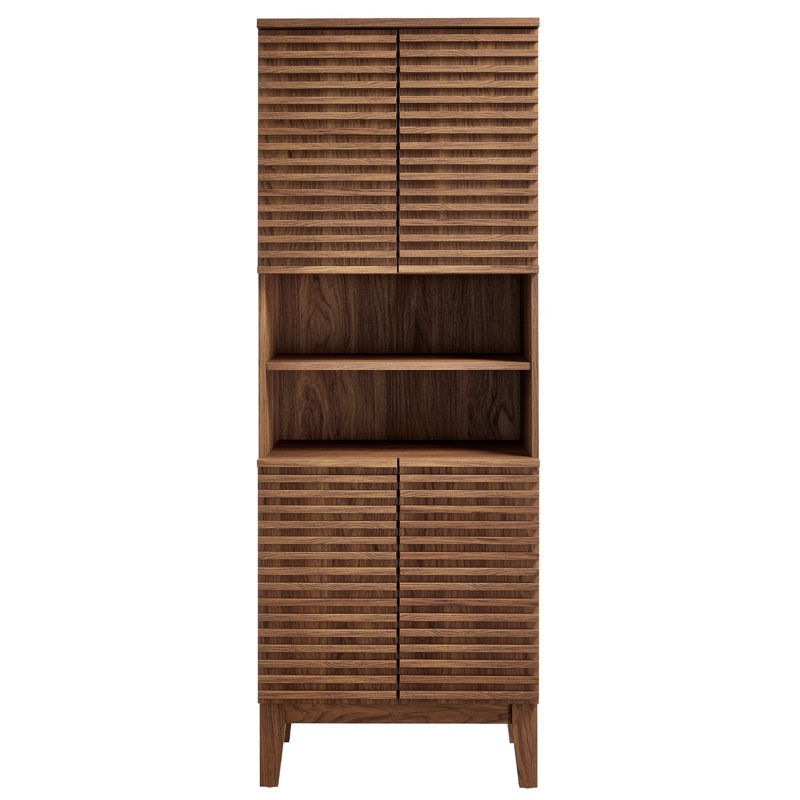 Render Tall Bathroom Storage Cabinet In Walnut, Walnut