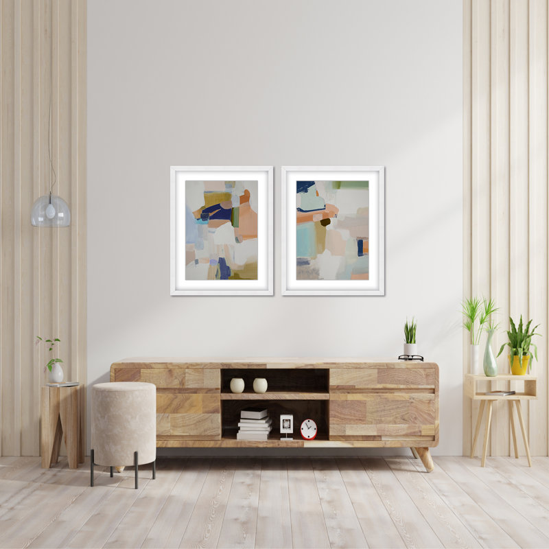 Opulent Serenity: Pastel Abstract Diptych, 30" H x 48" W