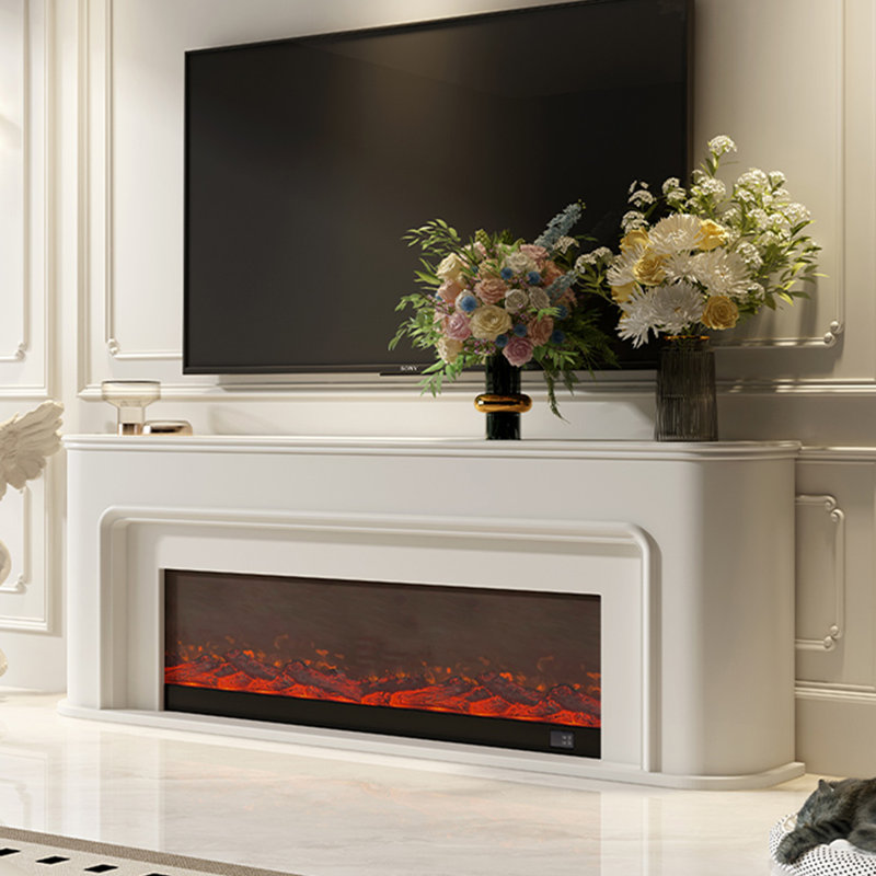 White Solid Wood TV Cabinet Fireplace, White