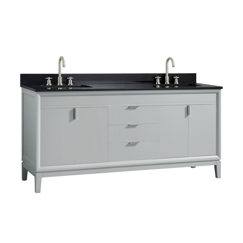 Ensemble de meuble-lavabo double 73 po Emma, Marbre blanc de Cala, Gris colombe