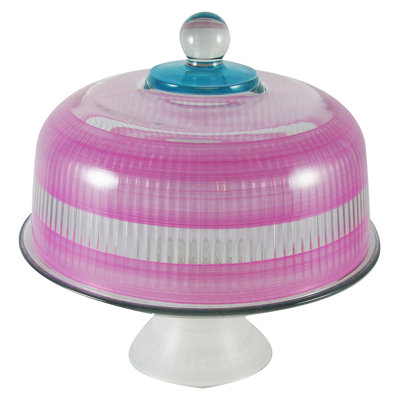 Cottage Retro Stripe Glass Cake Stand