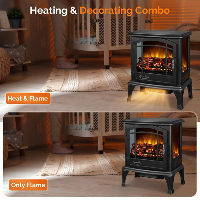 Poêle-cheminée électrique autoportant de 51 cm (20 pouces), structure en métal et verre, 1400 W, 120 V - 60 Hz (norme américaine), panneau de commande à 4 boutons avec fonctions marche/arrêt, flamme, chauffage et minuterie, télécommande incluse, noir