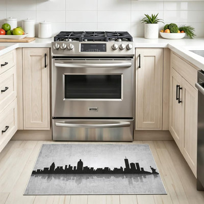 Black Machine Washable,New York City Manhattan Skyline America American Architecture Art Indoor Area Rug