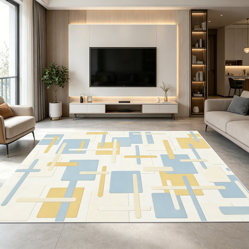 1PC Modern Minimalist Geometric Brown Beige Grid Plaid area rugs for Living Room, Soft and Comfortable, Suitable for all seasons, easy-to-maintain, machine washable Indoor floor mat, Under Table Farmhouse suitable for Dining Room, Bedroom, Home