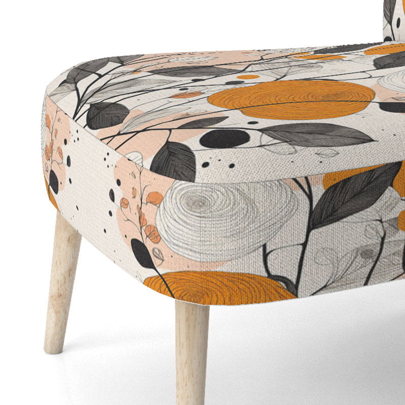 Retro Terracotta Wildflowers Illustration XII - Upholstered Contemporary Side Chair, Brown Accent Chair