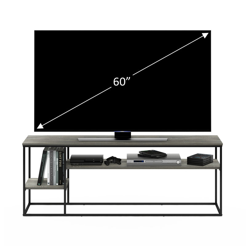 TV Stand for TVs, Gris chêne français/noir, 21.9" H x 60" W x 16" D