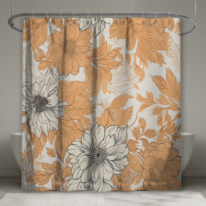 Rideaux de douche orange et beige à motif floral extra longs, L 70 po x H 93 po