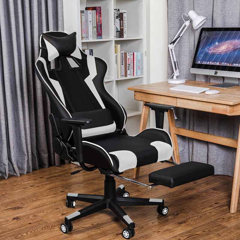 Chaise de jeux vidéo de course et de PC, Blanc / Noir