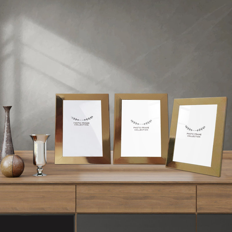 Ensemble de cadres photo Chiu Elegant Gold (3 pièces), 5,1 x 7,1 pouces | 100% plastique, largeur du cadre: 0,8 po | Parfait pour afficher des souvenirs à la maison ou au bureau, design élégant pour tout décor