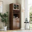 Armoire de cuisine avec étagère de rangement coulissante multifonctionnelle, armoire de rangement de style campagnard avec portes en verre, organisateurs de garde-manger pour la cuisine, armoire de bar, salle à manger