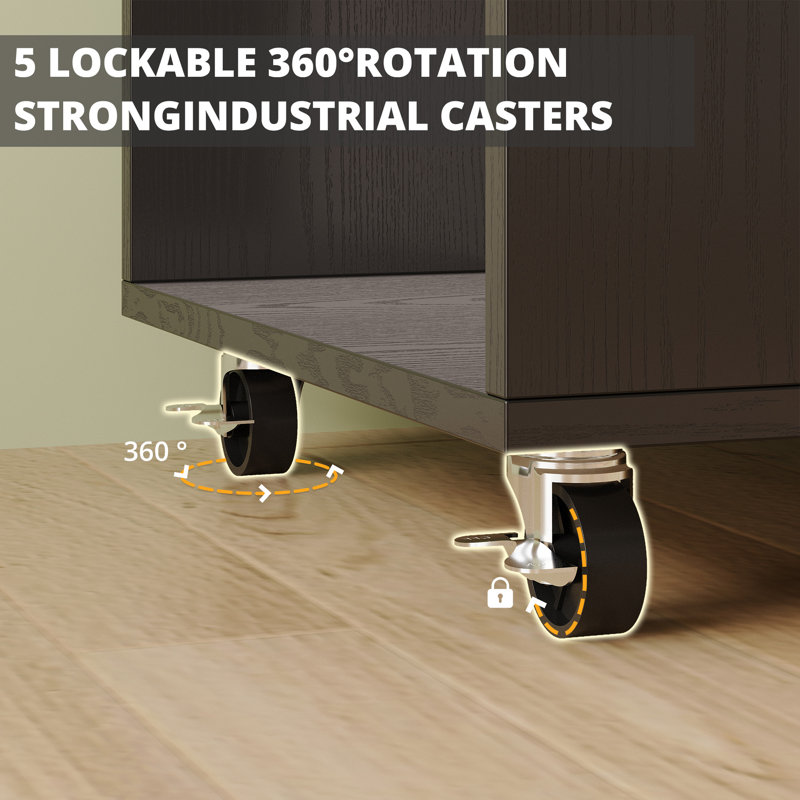 47'' W Wooden Rolling Kitchen Island With Storage,drop-leaf,charging Station,adjustable Shelves, Black