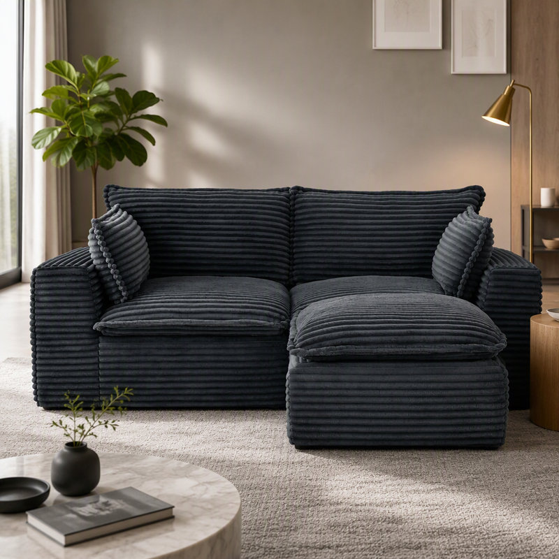 Canapé modulaire en L 78,8 po avec repose-pieds modulaire en velours côtelé sans assemblage pour animaux de compagnie