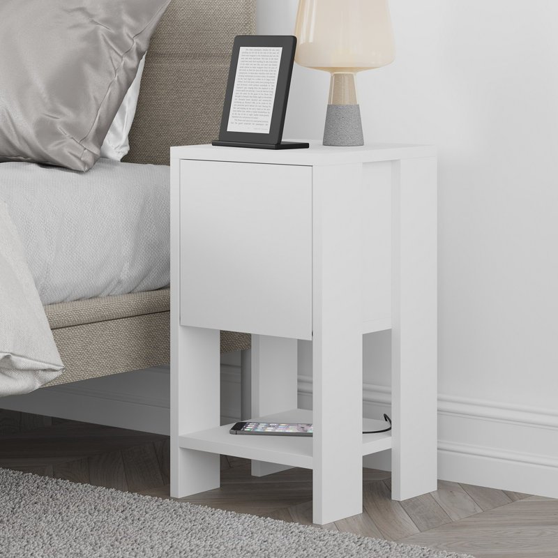 Modern White Nightstand with Pivot Drawer, 11.8 x 21.7 x 11.8 inches | 100% Melamine Coated Particle Board, Thickness: 0.7 inches | Stylish & Functional Design for Bedroom or Living Room, Elegant Solid Color Finish