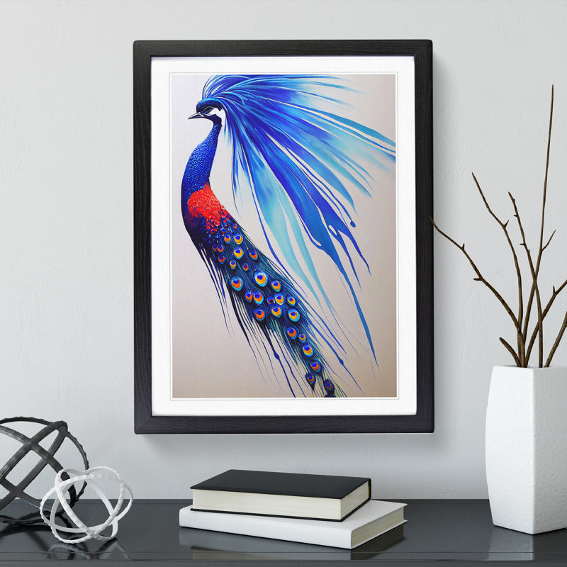 XV1022-3900X Sensational Peacock - Single Picture Frame Print, Black, 64cm H x 46cm W x 2cm D