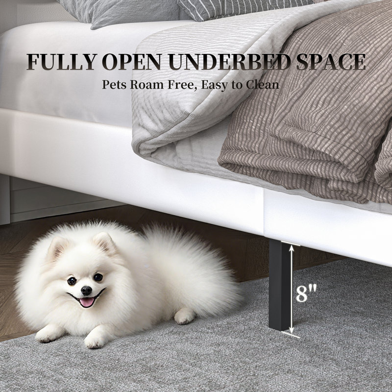Bed Frame with Storage Drawers Pockets and Galaxy Star Projector Upholstered Wingback Headboard, White, Queen