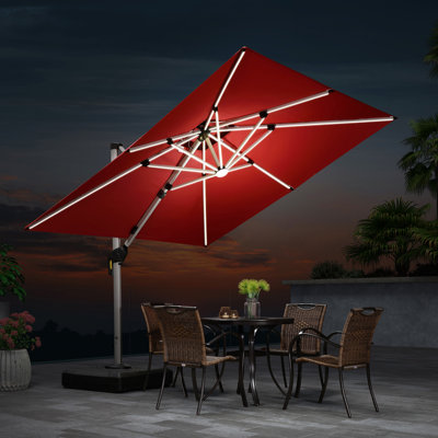 Sella 9' x 9' Square Lighted Cantilever Umbrella,Red