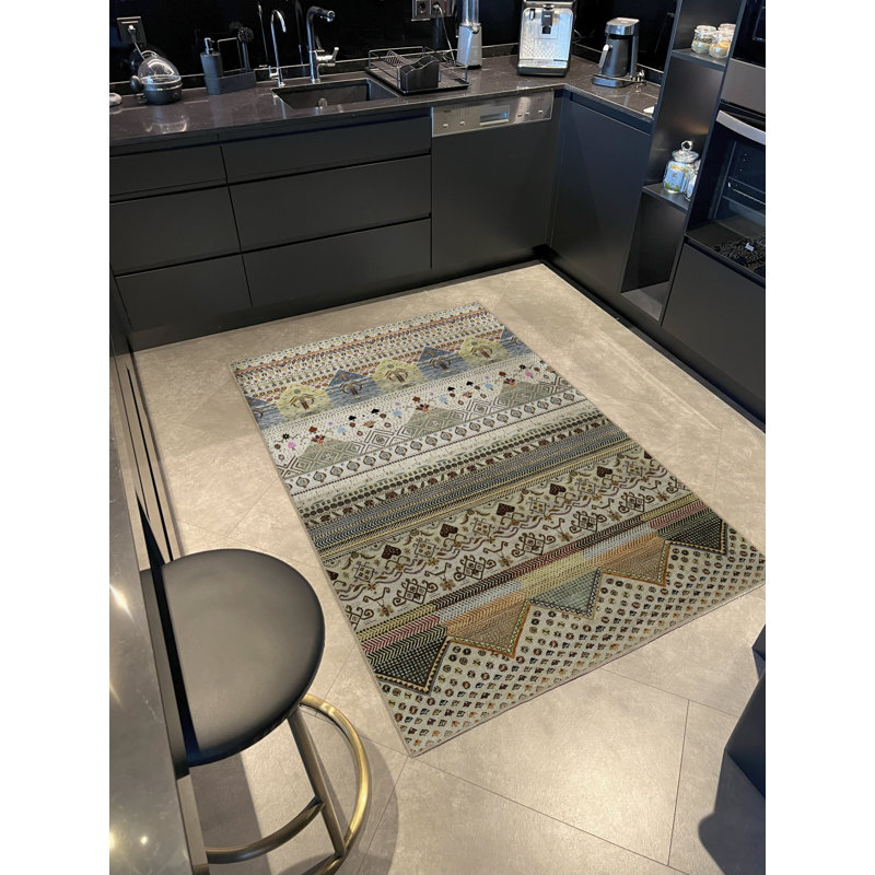 Tapis décoratif moderne à motif de rayures de couleur mélangée Mira, Rectangle 3 pi 11,24 po x 5 pi 10,87 po