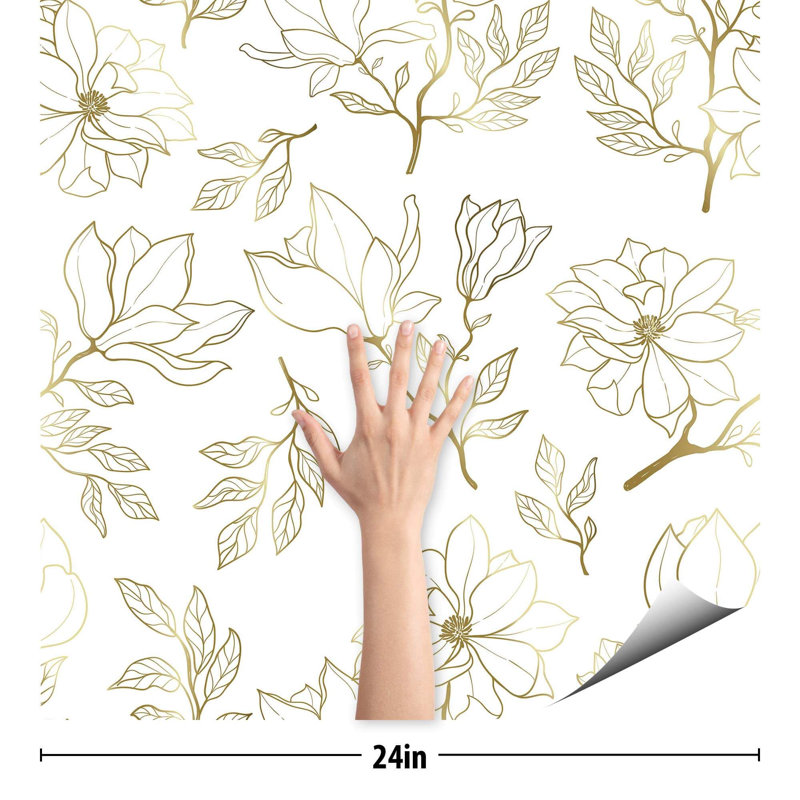 Carreau de papier peint Hidefumi, L 126 po x l 24 po, Beige / Blanc