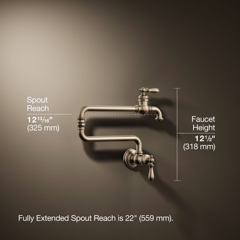 Artifacts® Single-Hole Wall-Mount Pot Filler, Brushed Bronze