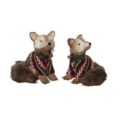  Foam Sisal Festive Fox Set of 2 Christmas Home Decorations
