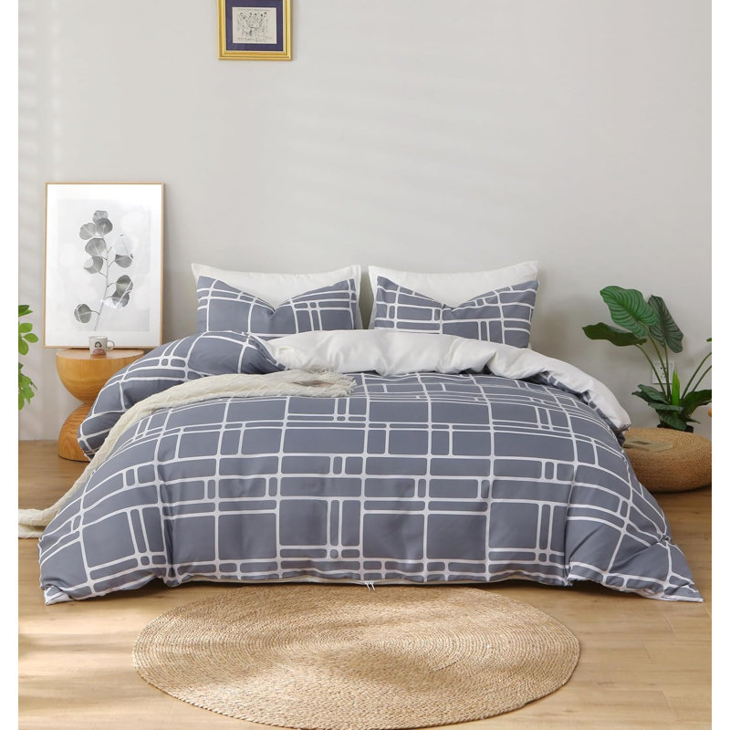 Microfibre Geometric Shapes Duvet Cover, Grey & White Geometric Shapes