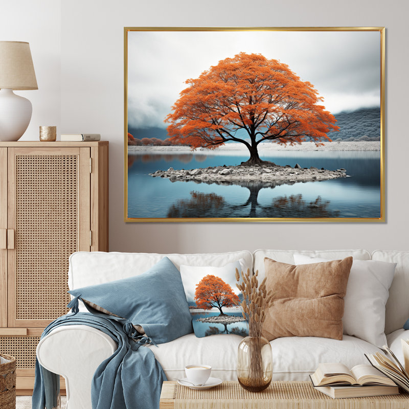 «Orange Tree Autumn Whispers I», reproduction sur toile, H 24 po x l 32 po x P 1 po, Cadre flottant doré