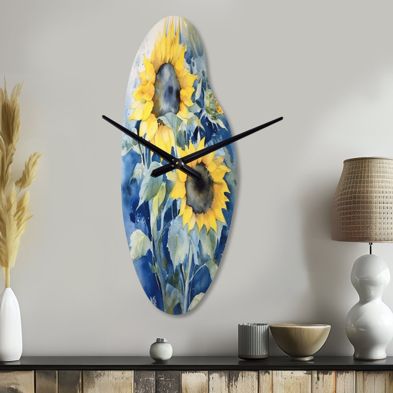 Horloge murale jaune jaune, tournesol et doré, Moyenne