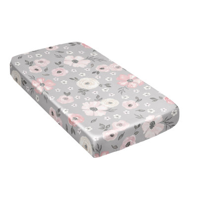 Watercolor Floral Grey Satin Fitted Crib Sheet