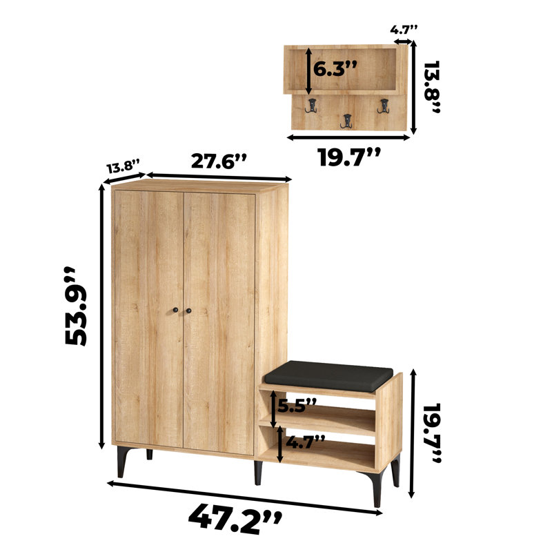 Shoe Cabinet With Bench And Hanging Coat Rack