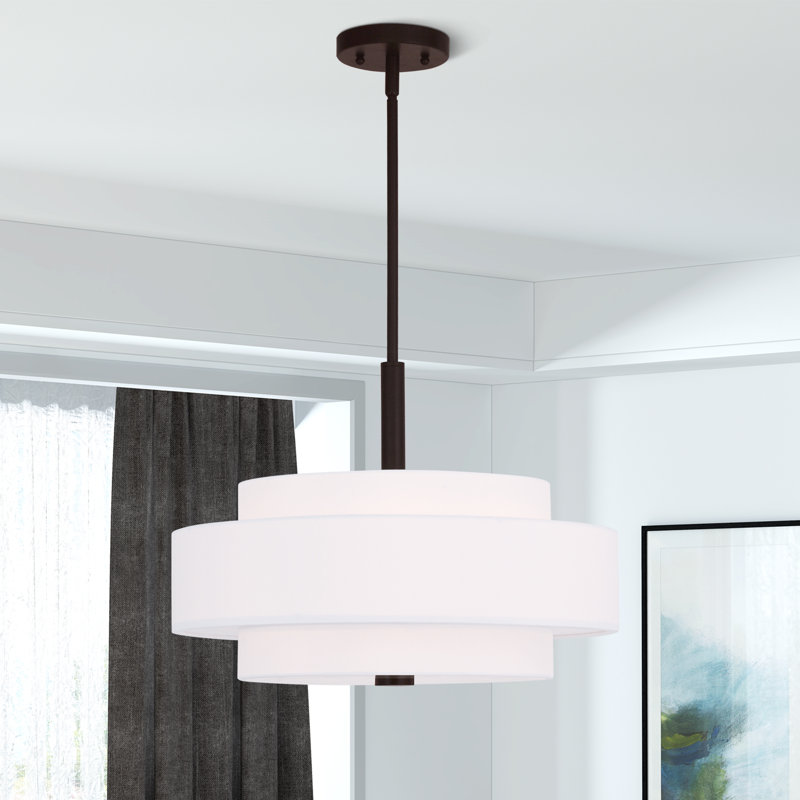Lustre cylindrique à abat-jour Flaire 4, Bronze anglais, Blanc cassé