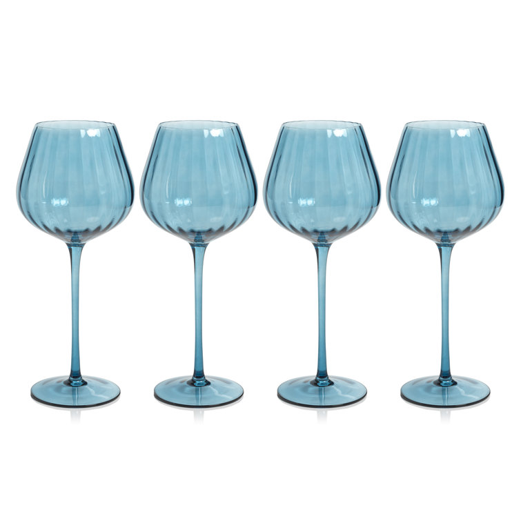 Godinger Meridian Stemless Wine Glasses, Blue - Set of 4