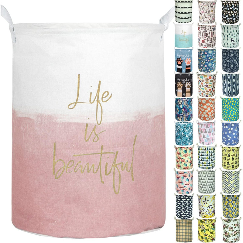 Panier à linge pliable imperméable 19,7 po Merdes, panier à linge sale, organisateur de rangement pour bac à linge pour la collection de jouets (rose vie)