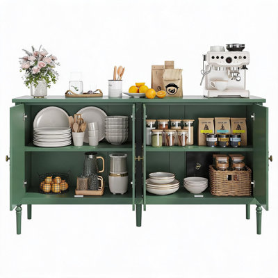 Grande armoire à buffet, table à café avec table-buffet moderne de 59 po, armoire à vin avec tablettes réglables pour la cuisine, café, salon, vert