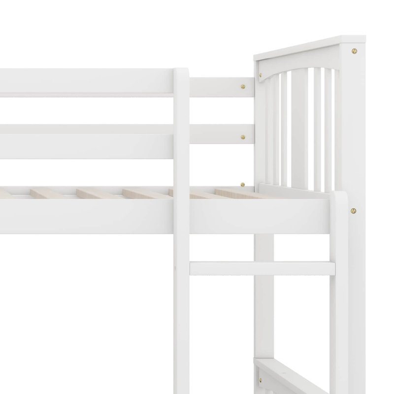 Lit superposé simple au-dessus de simple en bois massif, cadre de lit superposé avec garde-corps et échelle sans sommier