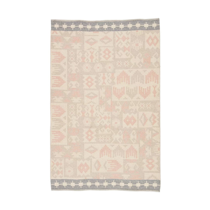 Kilim Area Rug in Pink/Gray/Beige, Runner 2'6" x 8'