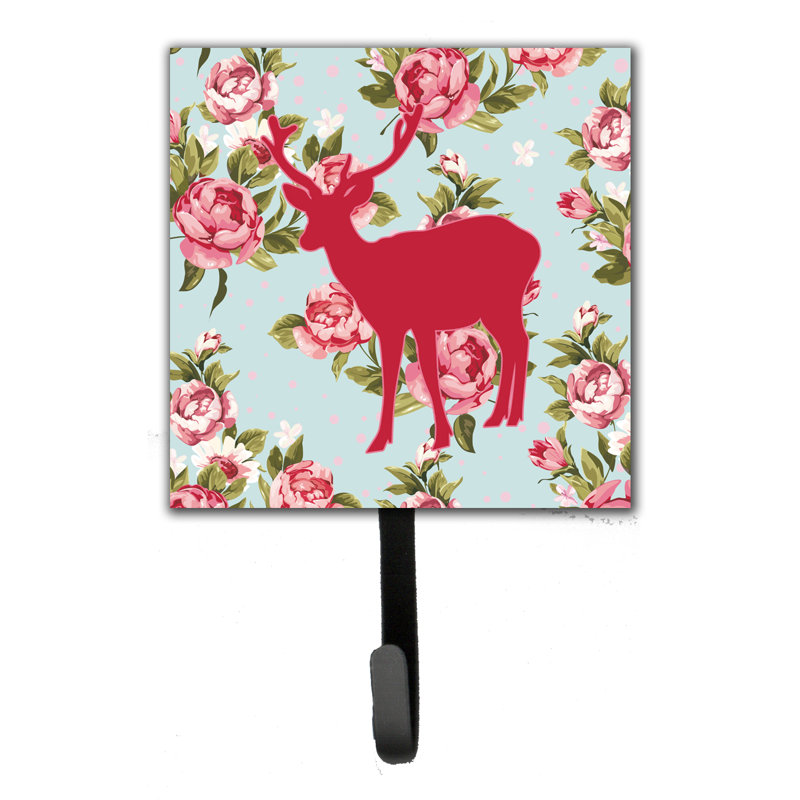 Porte-laisse à roses et crochet mural cerf shabby