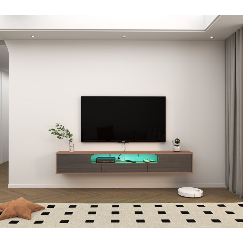 Floating Tv Stand With Led Lights, Wall Mount Tv Cabinet, 10"H x 70"L x 9.7"W
