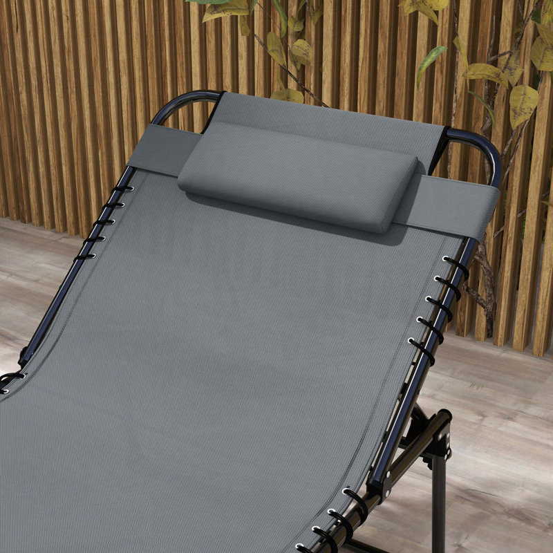 Chaise longue pliante 2 pièces avec dossier inclinable à 5 niveaux Outsunny, Gris