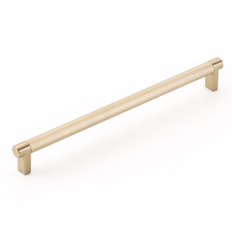 Emtek Select Cabinet Pull w/ Rectangular Stem & Knurled Bar, 5" Centre to Centre, Satin Brass