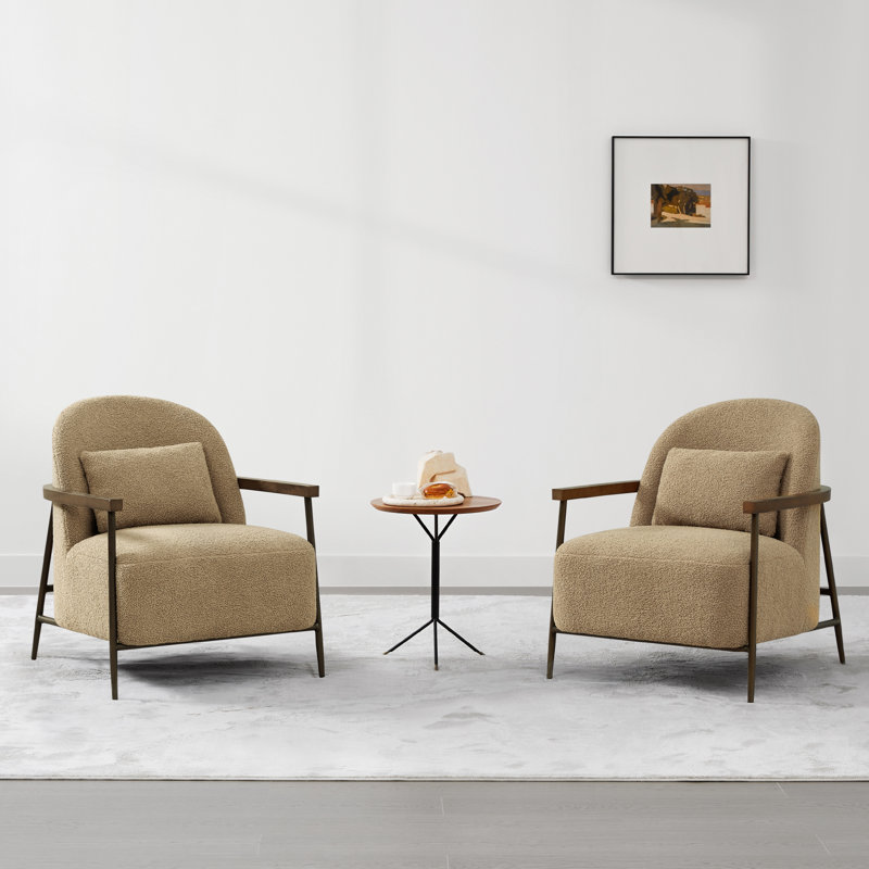 Mariona Faux Sherpa Upholstered Accent Chair with Lumbar Pillows (Set of 2), Camel